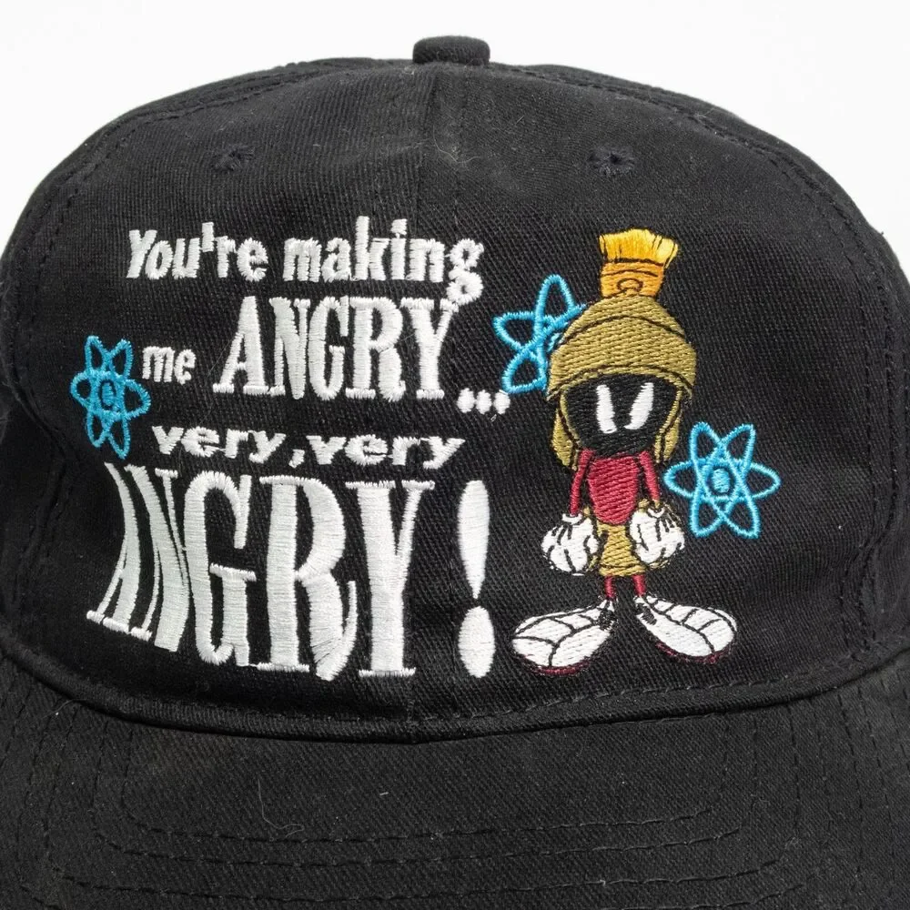 Vintage Looney Tunes Hat Cap Snap Back Black Marvin Martin Making Me Angry VTG
